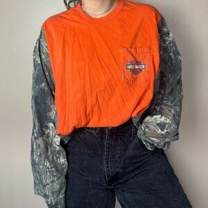 Reworked Vintage Harley-Davidson Camo Long Sleeve Relaxed Outdoor Biker Shirt
